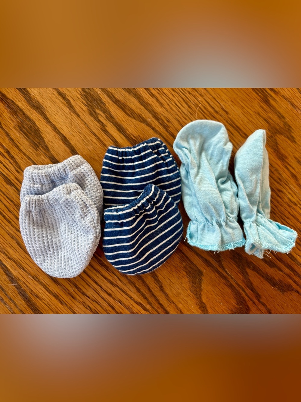 Baby Blue and Navy Striped Cotton Mittens